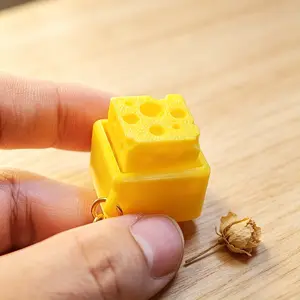 Cheese Shape Mechanical Button Pendant Keychain, Bright Yellow Durable Plastic Material, Stylish Daily Accessory, Cute Portable Ornament, Perfect Small Gift for Friends Family