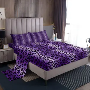 Feelyou Purple Black Cheetah Leopard Pattern Decorative Bedsheet Sets - Breathable Microfiber Soft Bedding Sheet Set with Deep Pocket Fitted Sheet for Kids