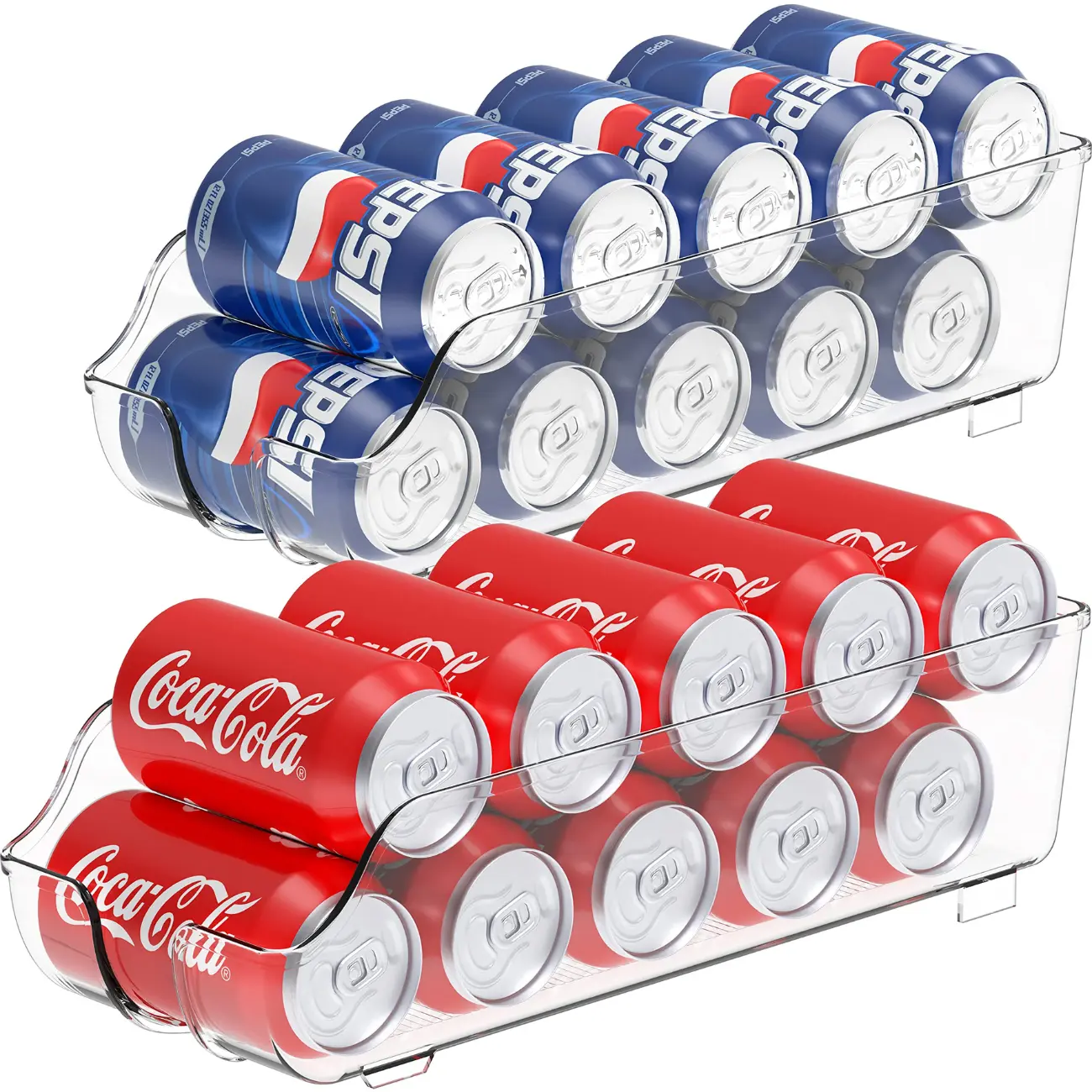 [New Deal] Soda Can Organizer for Pantry / Refrigerator, Clear, Set of 2 Racks Multicolor Durable, Refrigerator Storage, 14X5.75 In