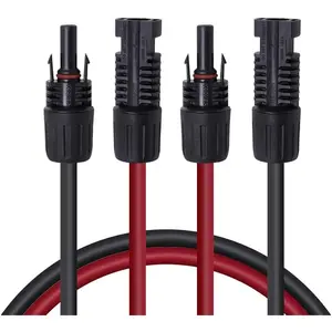 Renogy 20FT 12AWG Solar Panel Female and Male Connectors, Extension Cables-Pair, 1 Pair 20' 12 Gauge Red and Black