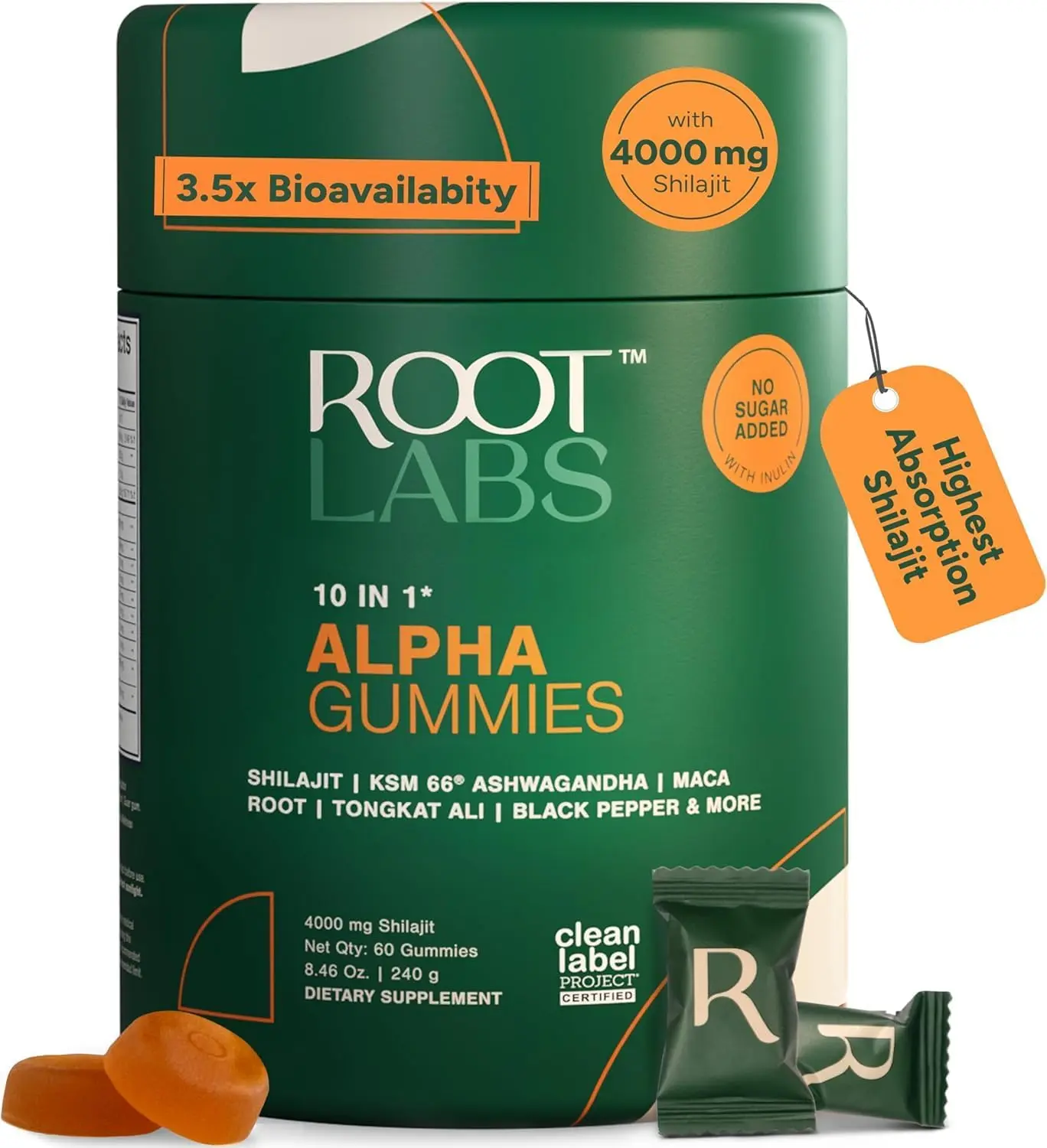 ROOT LABS 10-in-1 Alpha Shilajit Healthcare Dietary Gummies - 400 mg Pure Himalayan Shilajit, Tongkat Ali, Maca Root, ShilAbsorb Bioavailability Tech - Sugar-Free, Vegan, 60 Count for Men & Women