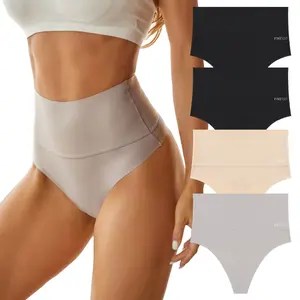 FINETOO 4pcs Women High Waisted Comfortable Seamless Underwear Fit Minimalist Bridal Panties Basic T-back Panties S-XL   Womenswear