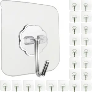 30 sets of powerful self-adhesive hooks - transparent and waterproof, suitable for keys, bathrooms, showers, outdoors, kitchens, doors and other multi-functional household practical hooks Adhesive Wall Hooks Storage Hooks, Bathroom Accessories