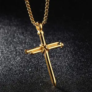 Stainless steel cross-nail necklace, personalized minimalist titanium steel pendant necklace, gold, silver, black, the best gift