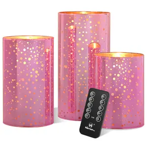 Pink Flameless LED Candles with Remote – Mercury Glass, Real Wax, Warm White Flicker, 500+ Hrs, Easter & Spring Decor for Women, Valentine's Day. Batteries Included