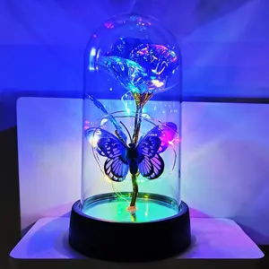 Forever Rose for Women Mom Wife,Mothers Day Forever Rose Gift Ideas,Galaxy Rose Flower Light Up in Glass Dome, Eternal Roses Birthday Butterfly Gifts for Women