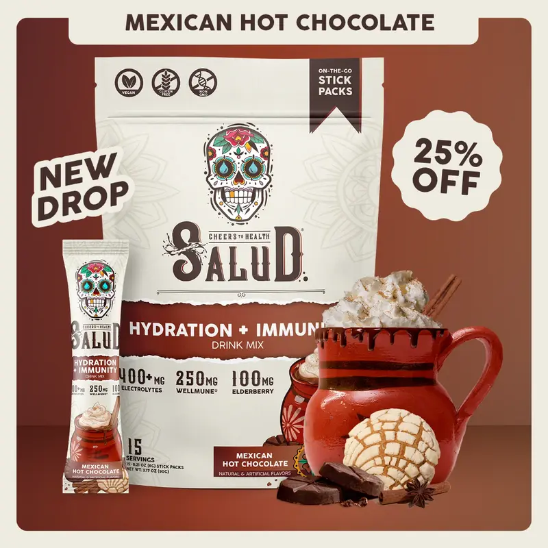 Salud 2-in-1 [Hydration + Immunity] Electrolytes, Immune Support, Dairy & Soy Free - 400mg Electrolytes, 250mg Wellmune, 100mg Elderberry - Healthcare, Vitamin (15 Servings)