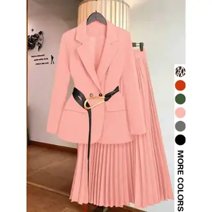 Women’s Fall/Winter Two-Piece Fitted Suit Jacket Set with Pleated Skirt, Elegant Business Casual, Perfect for Office & Daily Wear