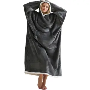 Wearable Blanket Hoodie,  Sherpa Hooded as Birthday Gifts Christmas Gifts for Mom Women Girlfriend Men, Cozy Sherpa Hoodie for Adult, Dark Grey