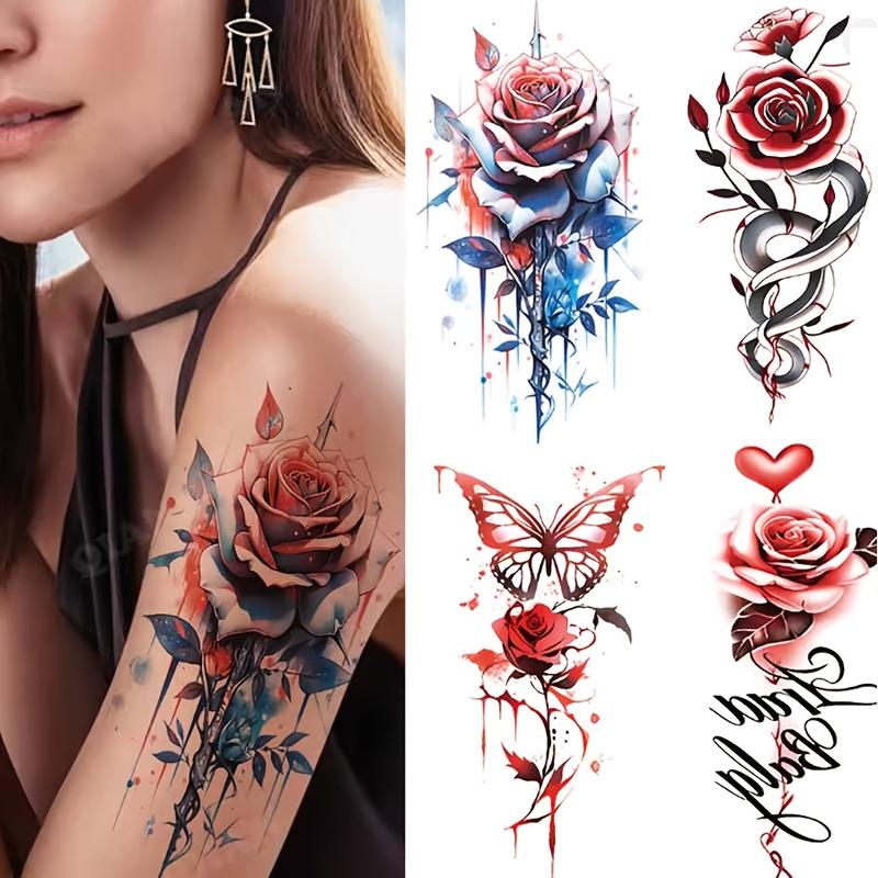 6 Sheets/Set Watercolor 3D Flower Temporary Tattoos for Women Adults Arm Body Fake Peony Rose Tem Tattoo Sticker