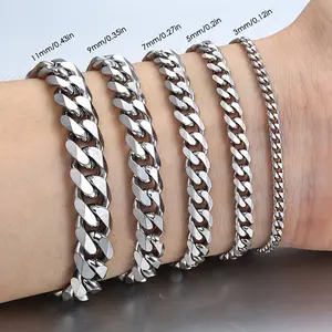5mm Men's Stainless Steel Cuban Link Chain Bracelets Gift 20/22cm