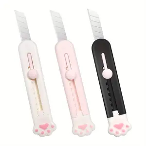 Cute Cat Paw Design Box Cutter, 3 Counts Portable Mini Cutter, Office Cutting Supplies for Scrapbooking, Crafts, Gift Wrapping, Office Gadgets, Paper Cutters