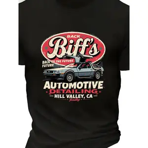 [Graphic tee] Men's Plus Size Back to the Future DeLorean Graphic T-Shirt - Retro Automotive Detailing Design, Stylish Short Sleeve Tee for Fans of Classic Movies, Perfect for Casual Wear and Everyday Style