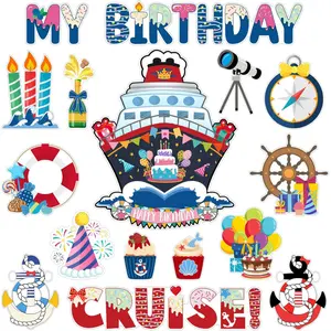 16 Pcs Birthday Cruise Door Decorations Magnet Stickers, Cute Captain Sea Navigation Car Door Decors Magnetic Cruise Accessories Must Haves for Birthday Carnival Party Supplies Favors, Vehicle Decoration Sticker For Cars
