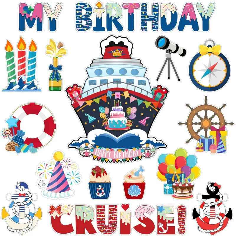 16 Pcs Birthday Cruise Door Decorations Magnet Stickers, Cute Captain Sea Navigation Car Door Decors Magnetic Cruise Accessories Must Haves for Birthday Carnival Party Supplies Favors, Vehicle Decoration Sticker For Cars, Car Magnets And Decals