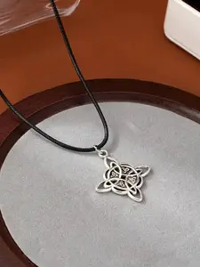 Gothic Vintage Celtic Knot Pattern Alloy Pendant Wax Cord Artistic Craftsmanship Necklace Gothic Mystery Jewelry Suitable for Women's Daily Wear