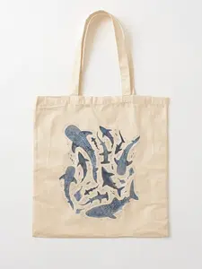 Sale up to 50%, Limited flash Deal, Monochrome blue watercolour shark ocean on white Cotton Tote Bag