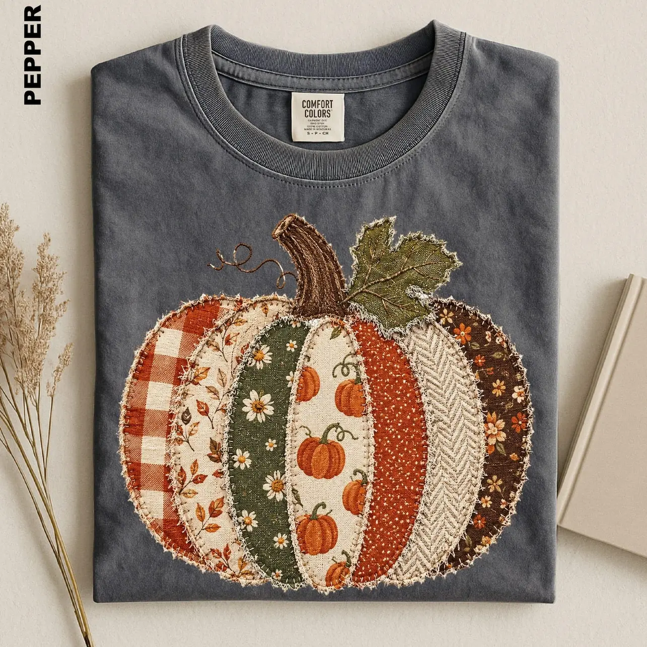 Faux Patchwork Fall Pumpkin Sweatshirt, Comfort Colors Autumn Thanksgiving Shirt, Women Crewneck Sweater, Cute Gift, Checkered Pumpkins Tee