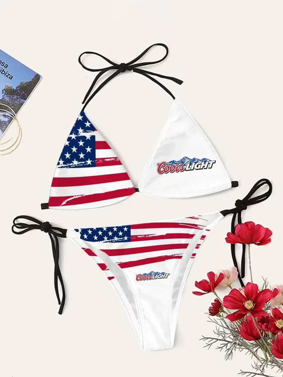 USA Flag Triangle Bikini  Patriotic American Flag String Two Piece Swimsuit