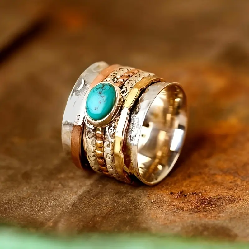 Turquoise Ring, Fidget Anxiety Ring, Ring For Women, Worry Spinner Ring, Boho Chunky Ring