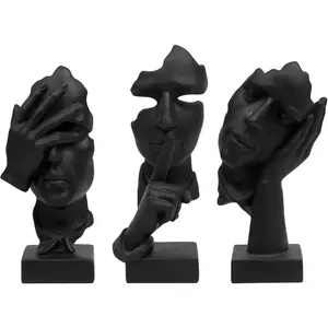 3 count Thinker Statue, Silence is  Abstract Art Figurine, No Hear No See No Speak Modern   Sculptures Decorative Objects Decor for  Office Bookshelf Desktop(Black) (A-41)