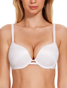 Wingslove Women's Push Up Everyday Basic Comfort Lightly Padded Underwire Plunge T-Shirt Bra Lift Up