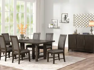 40-4212-7PC 7 pc Cityscape dark walnut finish wood dining table set fabric upholstered seats