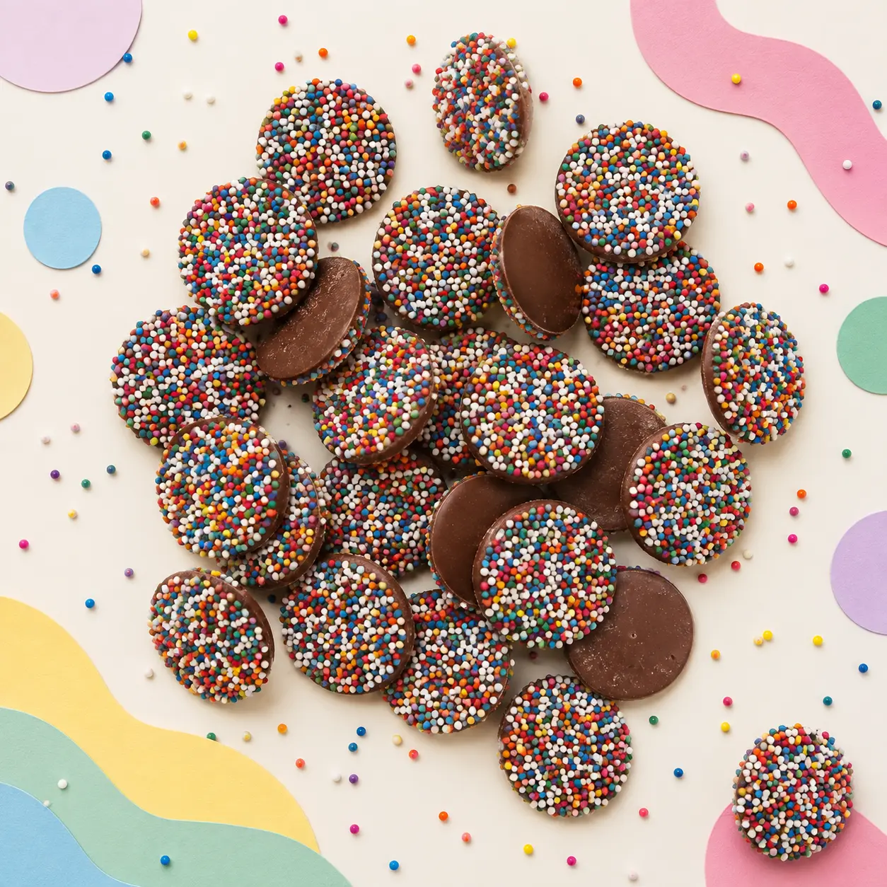 Milk Chocolate Nonpareils – Rainbow Sprinkle Discs