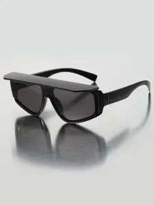Men's Plastic One-Piece Lens Wide Frame Glasses, High-End Casual Punk Style, Fashion Show Streetwear, Trendy Eyewear