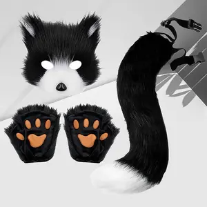 3-Piece Fox Mask Glove Tail Set, Plush Masks and Finger Gloves, Halloween Costume, Carnival, Perfect for Easter Celebrations, Accessories, Party Event Props