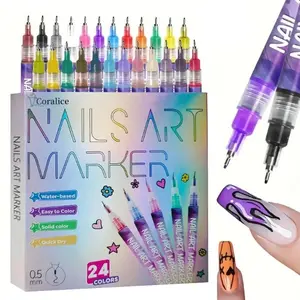 Gift for valentines's day set Nail Doodle Pen 24 color Nail Paint, Nail Paint DIY Quick Drying Dot Stitching Pen, Precision 3D Doodle Nail Art Pen, Nail Art Pen Set, Quick Drying, Suitable For Home And Salon DIY, Details And Design TikTokShopBlackFriday