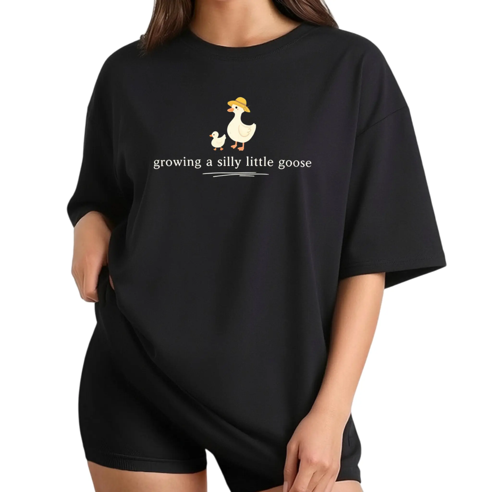Women's Cotton Fabric Casual Fit Apparel - Growing a Silly Little Goose Pregnancy Announcement T-Shirt, Homestead Mom Baby Shower Gift, Print