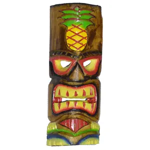 WorldBazzar Hand Carved PINEAPPLE Polynesian Hawaiian Tiki Style MASK 12 in Tall Scratch and DENT Sale!!!