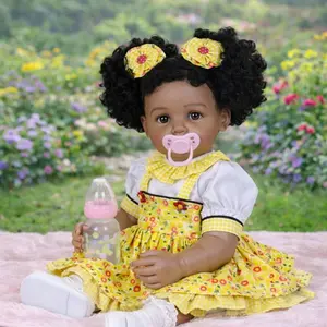 Sunny Mae 22 Inch African American Lifelike Baby Doll, Soft Weighted Body, Realistic Newborn Girl in Floral Dress for Kids, Cute Doll Collectible