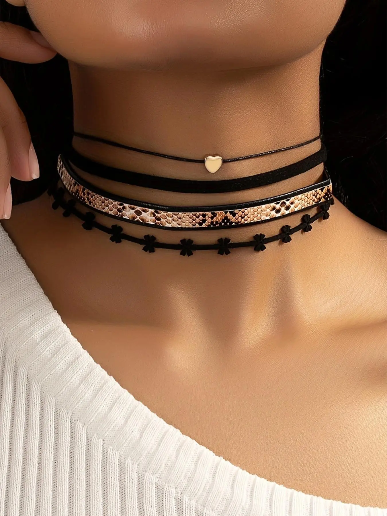 Women's Boho Style Heart Design Choker (4pcs), Fashion Jewelry for Party, Daily Clothing Decor, Trendy All-match & Exquisite Jewelry for Birthday Gift, Heart Shaped Necklace, Trendy Fashionable Accessories