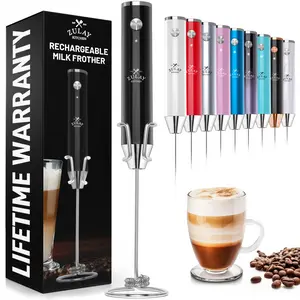 Zulay Kitchen Lux Rechargeable Milk Frother Handheld - Powerful 2-Speed Motor, Fully Waterproof, 2000mAh Battery - Drink Mixer For Latte, Cappuccino, Matcha, Protein Powder - Black
