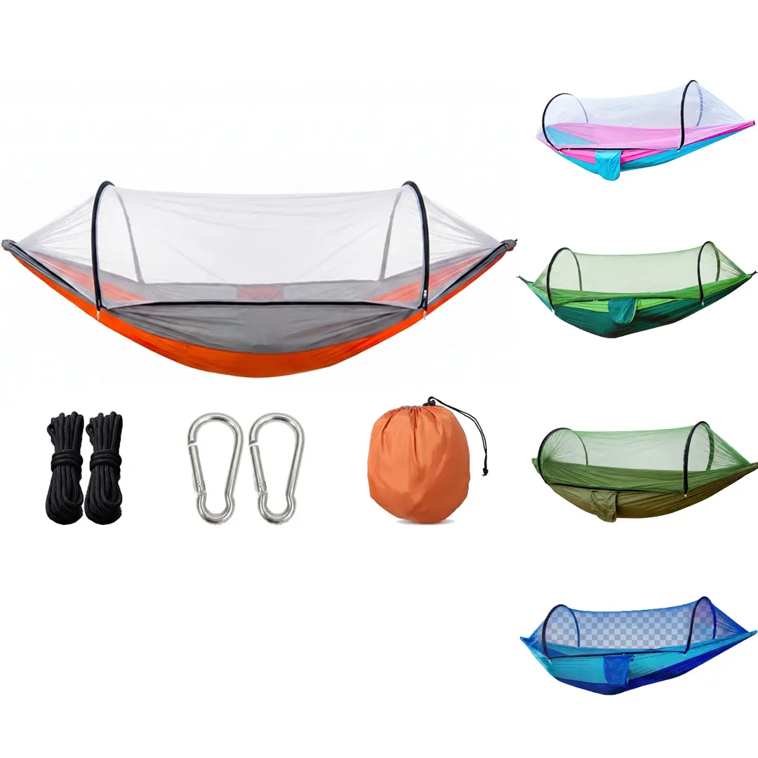 Camping Hammock with Bug-Free Mesh Net - Single 220cm Nylon Fabric for Adults, 300lb Capacity, Lightweight Portable Hammock Camping Gear for Hiking/Light Outdoor, Garden Use, Compact Storage Bag