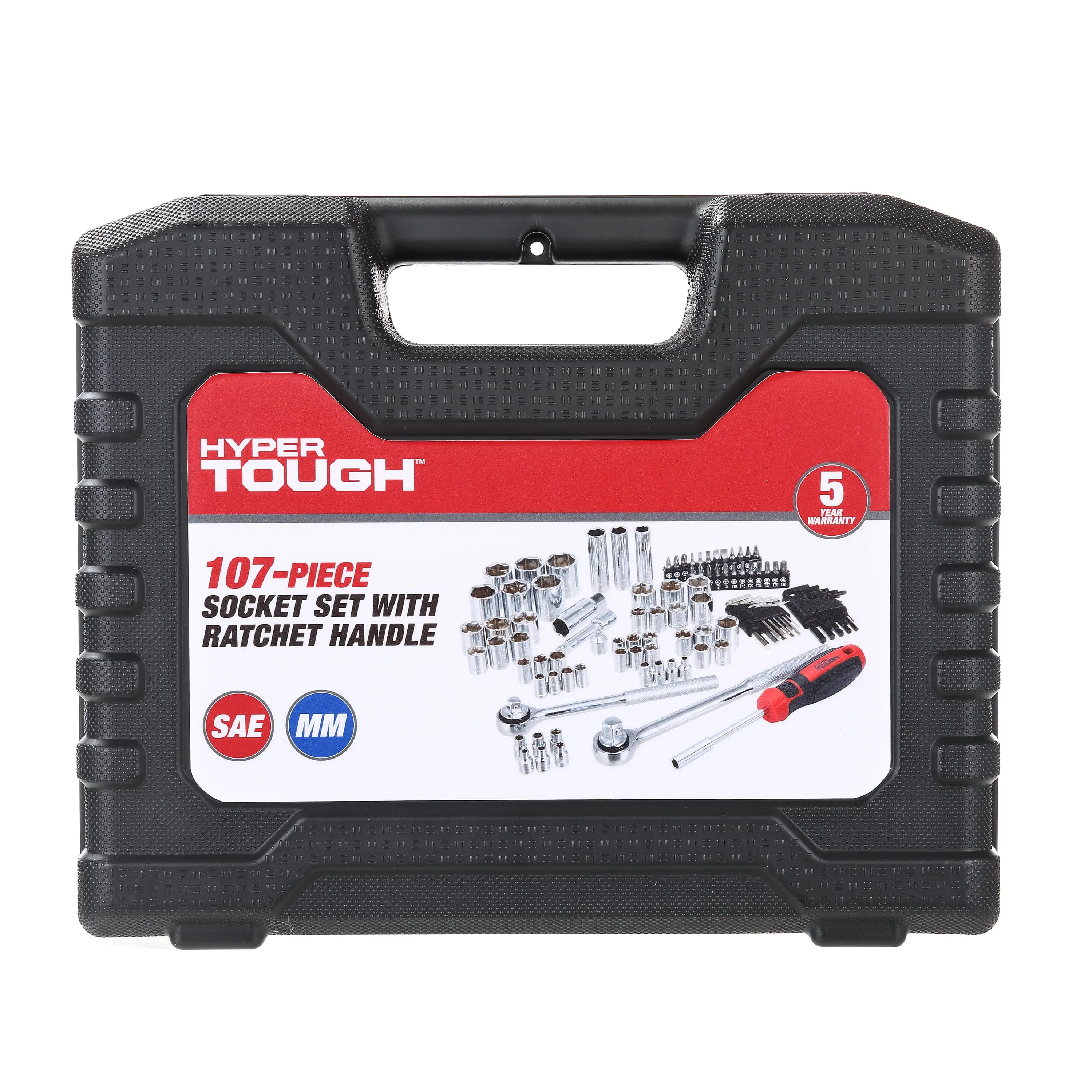 107 Piece 1/4, 3/8, 1/2 inch Drive Socket Set for Mechanic Use