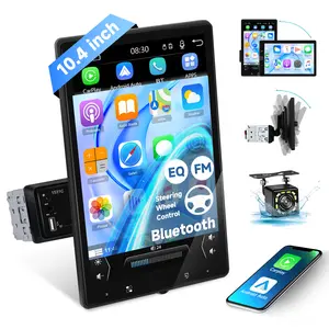 RIMOODY Single Din 10.4-Inch High Resolution Touchscreen Car Radio, Car Accessories with CarPlay, Android Auto, Bluetooth, Mirror Link, Voice Control, 16-Band EQ Audio, FM Radio, USB/TF/AUX & 12-LED HD Backup Camera fathersdaygift