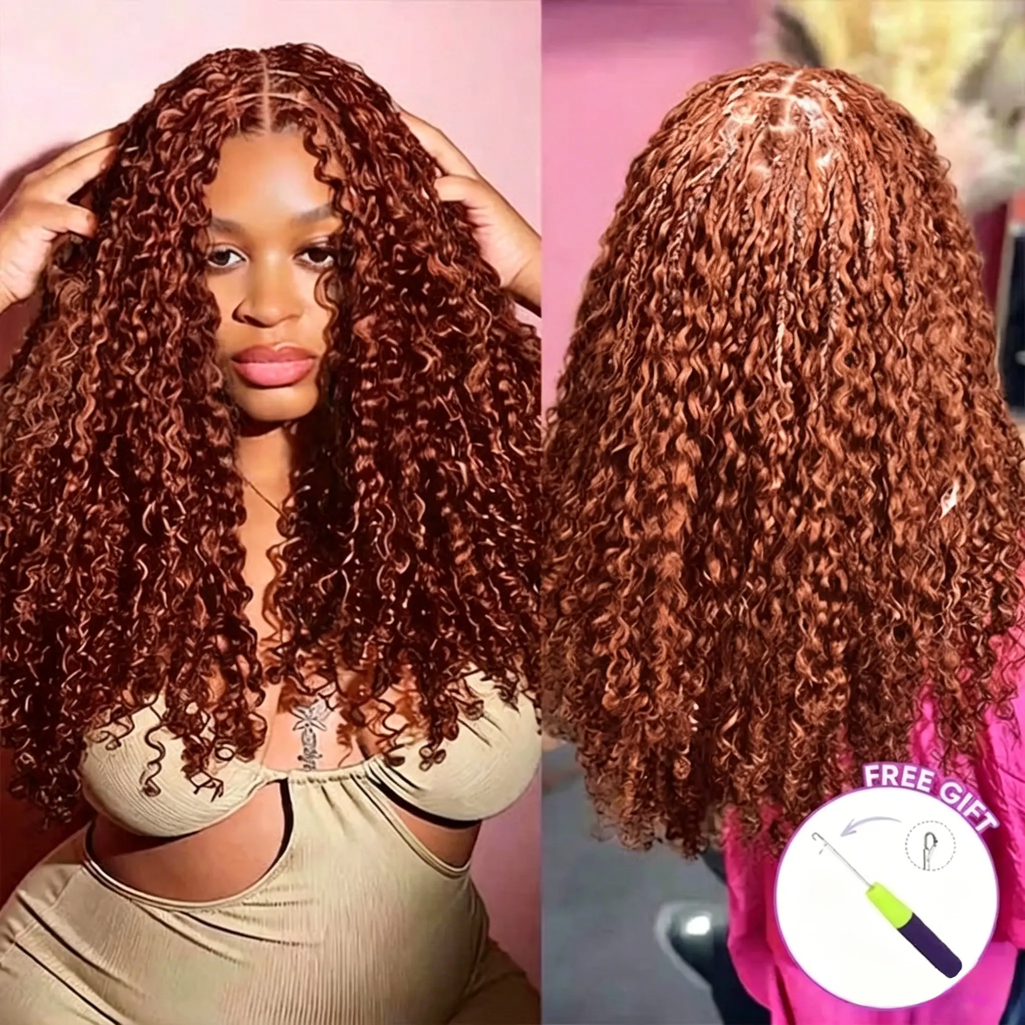【New Color】BLING HAIR Crochet Hair #33 Reddish Brown & #1B Nature Color & 99J Burgundy Color for Black Women Burmese Curly Human Hair Crochet Bundles 20 Inch 50g Pre-Separated Feather Crochet Human Hair Wet and Wavy Invisible Miracle Knots Hair