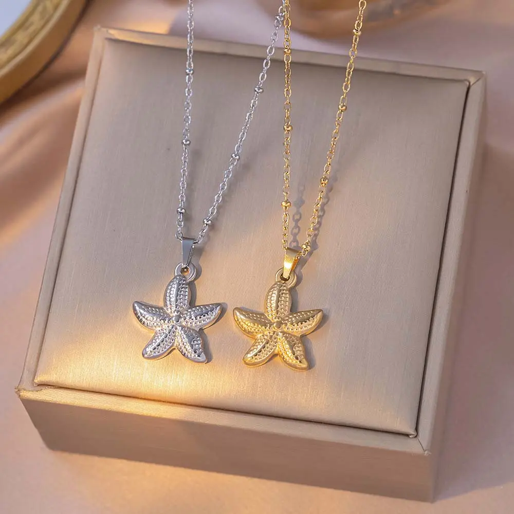Women's Stainless Steel Nature-Inspired Minimalist Starfish Pendant Necklace, Golden/Silver Options, Daily Wear Jewelry Gift