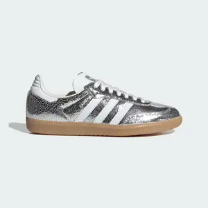 adidas Samba OG Silver Metallic Cracked Leather (Women's) Women's Authentic Shoes Footwear Sneaker Trainer Comfortable Walking Fashion Trending Gift
