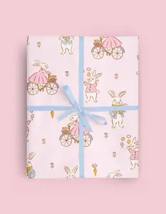 {Vivie and Ash} Pink Playing Bunnies Wrapping Paper