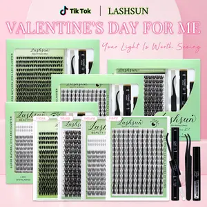 LASHSUN Clusters Lashes Kit with Ultra-Dense, Waterproof, Long-Lasting Lashes | Velure, Fairy, Flora, Muse | Natural Daily, Manga&Wet Look, Manga&Natural Style, Hybrid Volume Look | Beginner-Friendly, Kit with Bond & Seal,Tweezers and Remover