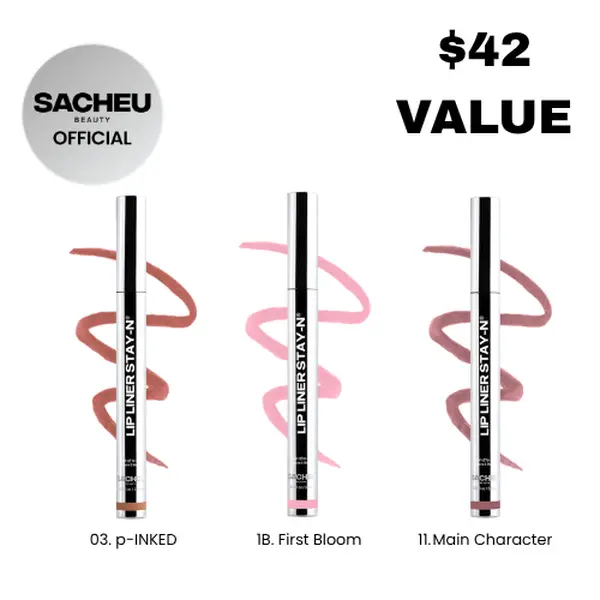 sacheu Lip STAY-N Trio - Peel-Off Lip Stain 3-Pack - All-Day Wear Transfer-Proof Lip Stain - Infused with Hyaluronic Acid & Vitamin E for All Skin Types - Vegan & Cruelty-Free