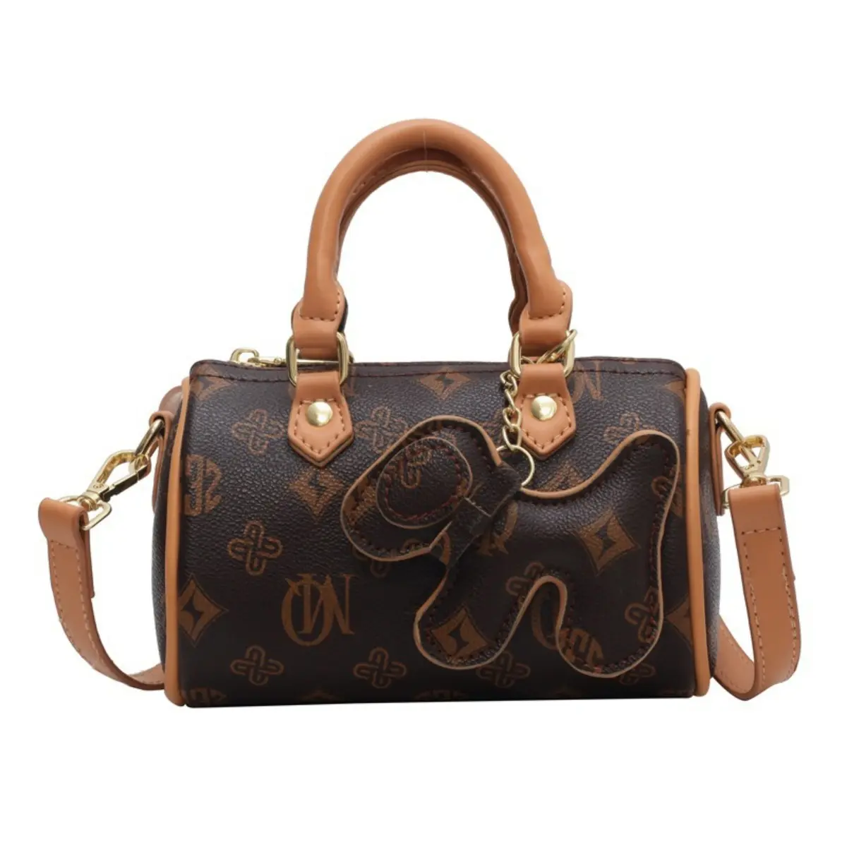 Mini Cylinder Handbag for Women, 2‑Way Carry with Decorative Charm Pendant