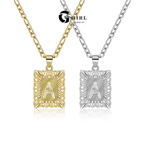 GGIRL 18K Gold Plated Initial Letter Pendant Necklace for Men Womens Square Capital Monogram Necklace Alhpabets from A-Z Figaro Chain Necklace Jewelry Gift Fashion Jewelry Gift for Holiday Haul Christmas Birthdays Anniversaries