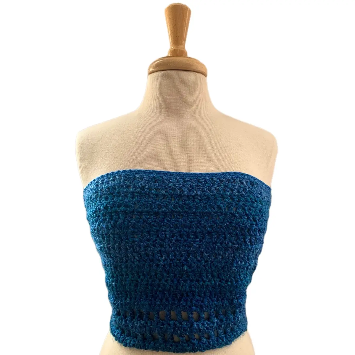 Blue Strapless Crochet Top