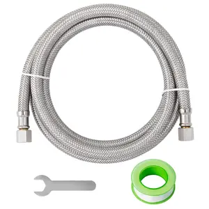 5 Feet Refrigerator Water Line, 1/4" Comp X 1/4" Comp Ice Maker Hose, 5 Feet Stainless Steel Braided Ice Maker Water Supply Line with A Wrench and Sealing Tape (1 Pack)