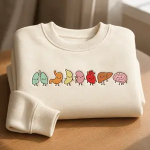 Cute Anatomy Sweatshirt Embroidered, Kawaii Organs Shirt, Nurse Gift, Medical Student Crewneck, Biology Teacher Outfit